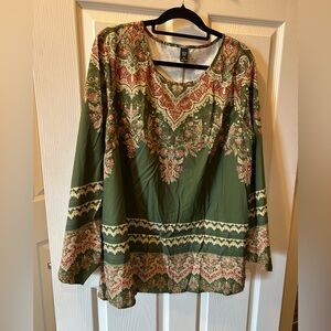 SHEIN Curve Elegant Green Floral Women's Top w/Long Sleeves NWOT